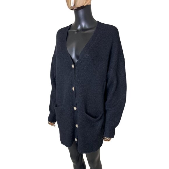 Wilfred Free Alpaca Wool Blend Longline Cardigan Black Oversized Cozy Fall Layer - Picture 9 of 13